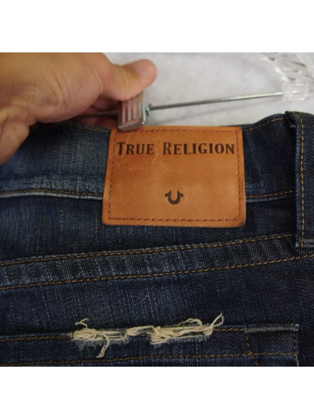 True Religion Mens Ricky Relaxed Straight Distressed Blue Denim Jeans Size 36x33